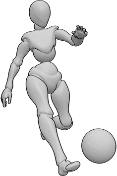 Pose Reference- Female football pose - Female is playing soccer, she is about to kick the ball with her left foot