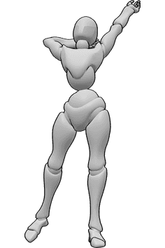 Referencia de poses- Postura de estiramiento femenina - Mujer está de pie y estirando los brazos, proporciones del cuerpo femenino dibujo de referencia