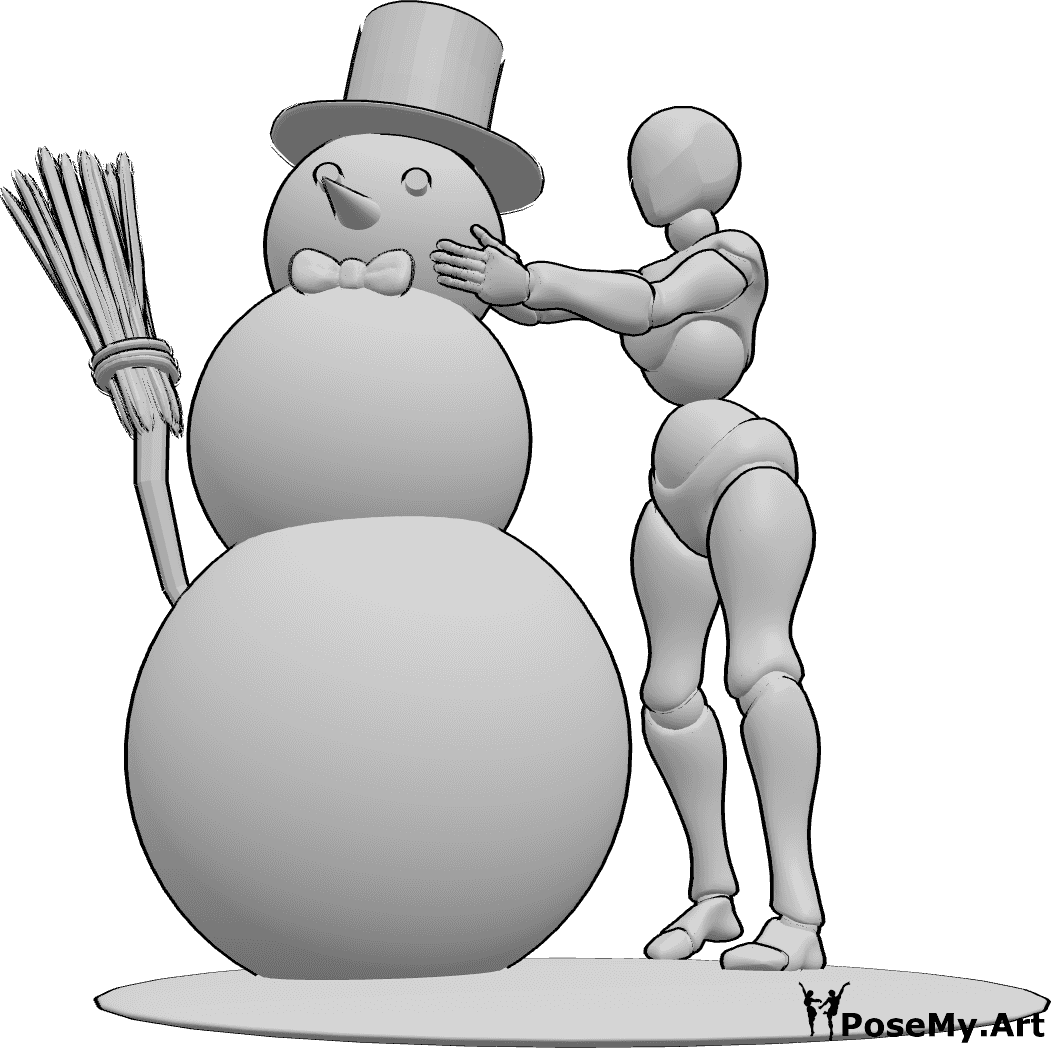 Pose Reference- Building snowman pose - Female is building a snowman, female christmas drawing reference