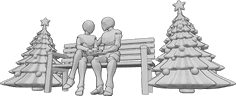 Pose Reference- Christmas couple sitting pose - Female and male are sitting next to each other on a bench, Christmas drawing reference