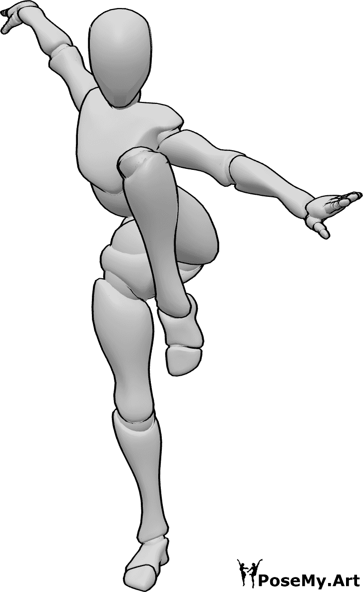 Referência de poses- Pose de kung fu feminina - Pose dinâmica de kung fu feminina