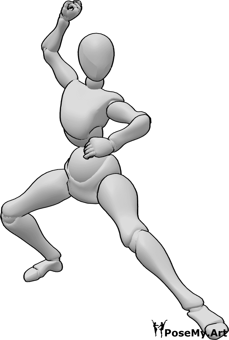 Posen-Referenz- Weiblich bereit Kampf Pose - Weibliche kampfbereite Kung-Fu-Pose
