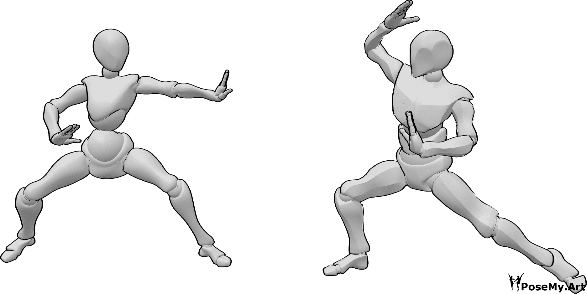 Referencia de poses- Postura de lucha femenina masculina - Postura de lucha kung fu femenina y masculina