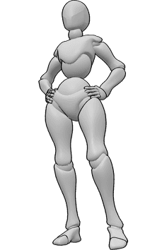 Pose Reference- Standing holding hips pose - Female is standing confidently, holding her hips