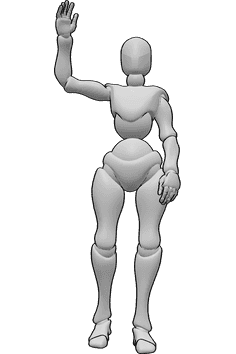 Pose Reference- Standing waving pose - Female is standing and waving with her right hand