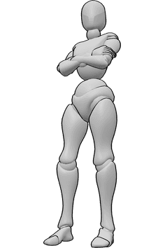 Pose Reference- Standing crossed arms pose - Female is standing confidently, her arms are crossed, looking slightly to the left