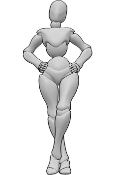 Pose Reference- Standing crossed legs pose - Female is standing confidently, holding her hips, her legs are crossed