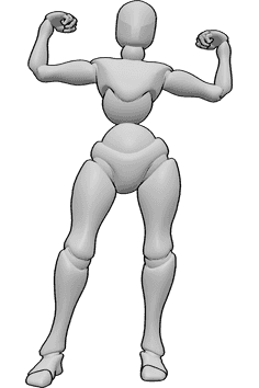 Pose Reference- Standing bodybuilder pose - Female is standing, posing as a bodybuilder, showing her muscles