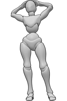 Pose Reference- Standing holding head pose - Female is standing and holding her head with both hands