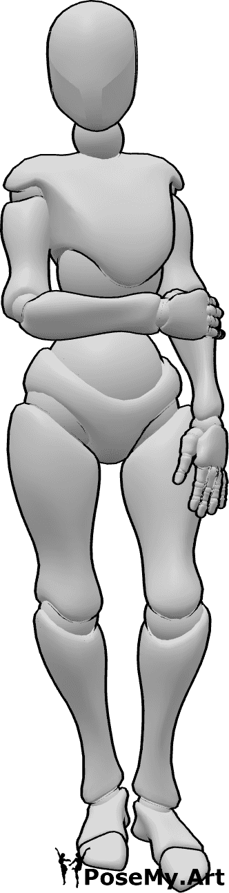Posen-Referenz- Weibliche stehende Pose - Stehende Frau, die ihre linke Hand hält, Pose