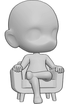 Referencia de poses- Chibi sentado - El hombre chibi está sentado en el sillón y mira hacia la izquierda