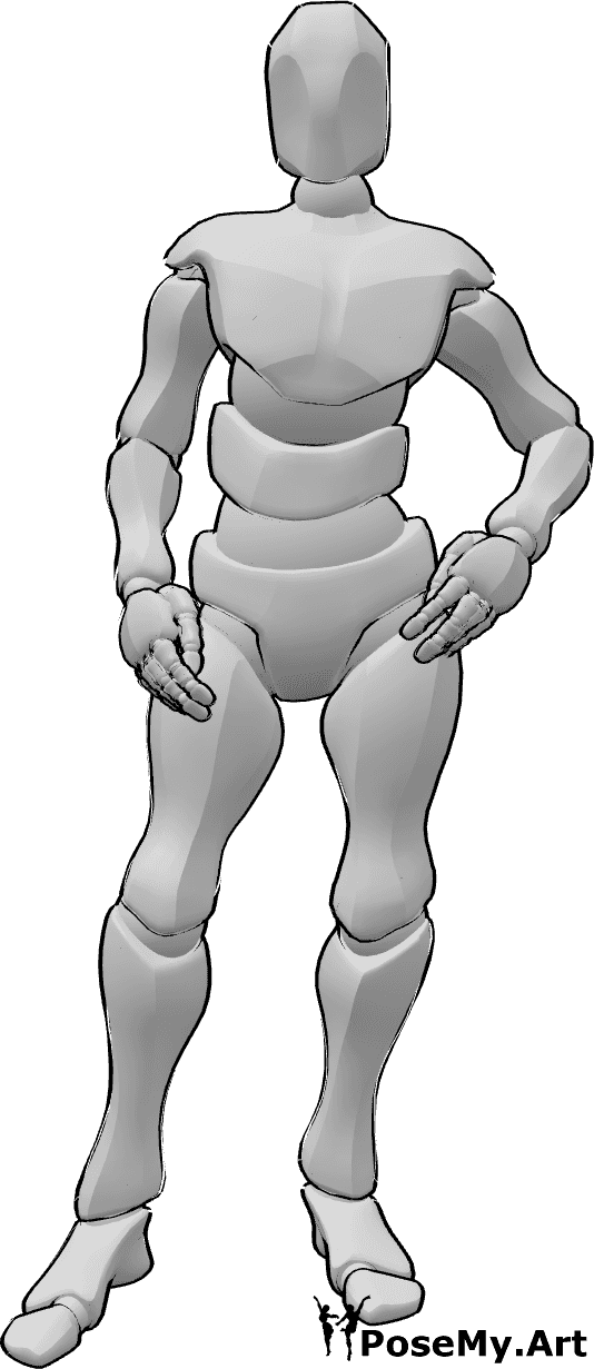Riferimento alle pose- Posa della mano maschile sull'anca - Uomo in piedi con la mano sinistra sul fianco in posa informale