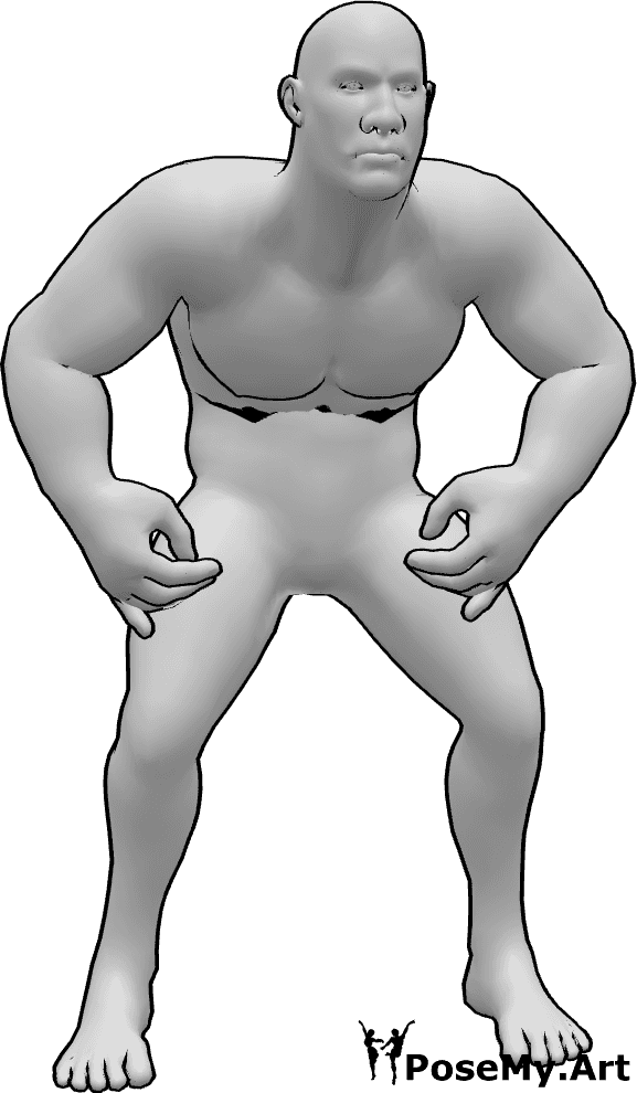 Pose Reference - brute superhero crouching - brute man crouching