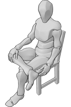 Référence des poses- Homme assis - Homme assis sur une chaise, les jambes croisées, homme assis, pose à angle aigu, référence