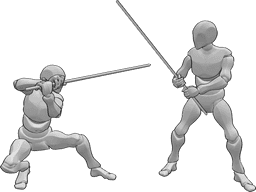 Pose Reference - Fighting staffs pose - Two males are fighting with staffs pose