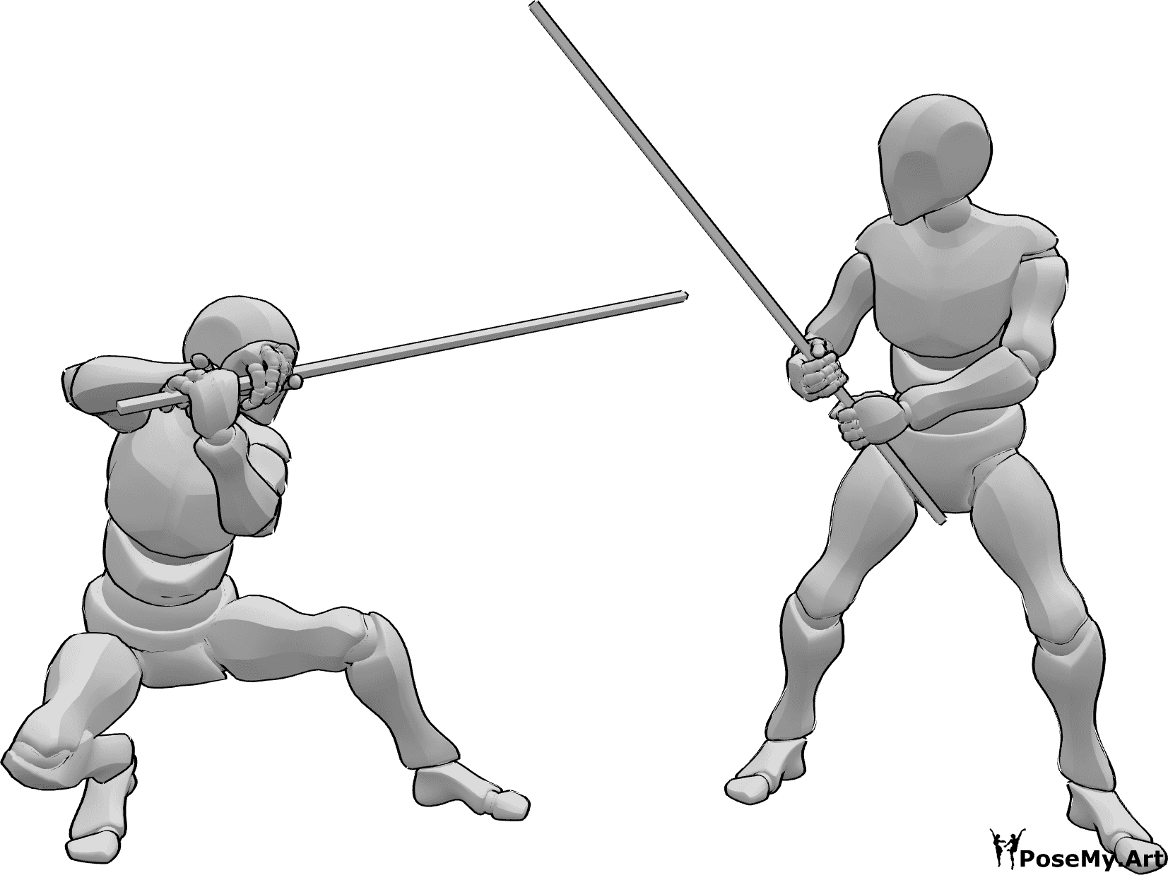 Referencia de poses- Los combatientes posan - Dos varones se pelean con báculos posan