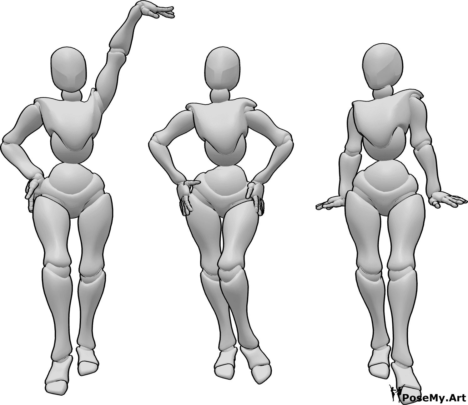Référence des poses- Trois femmes debout posent - Trois femmes se tiennent debout et posent comme des mannequins.