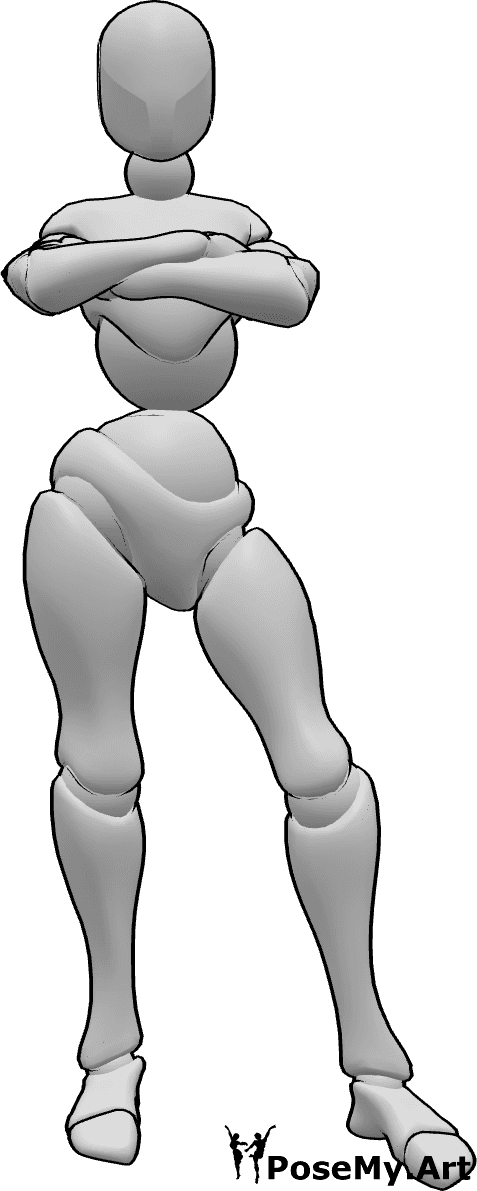 Referencia de poses- Postura femenina de brazos cruzados - Mujer de pie con los brazos cruzados