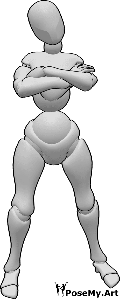 Posen-Referenz- Wütende weibliche stehende Pose - Wütende Frau steht mit verschränkten Armen Pose