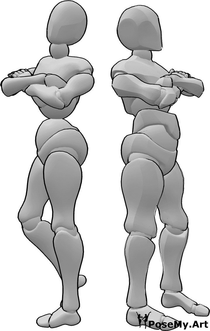 Referencia de poses- Hombre mujer pose de pie - Mujer y hombre posan de pie con los brazos cruzados