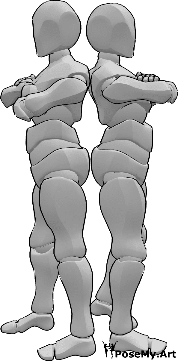 Riferimento alle pose- Due uomini in piedi in posa - Due maschi sono in piedi con le braccia incrociate in posa