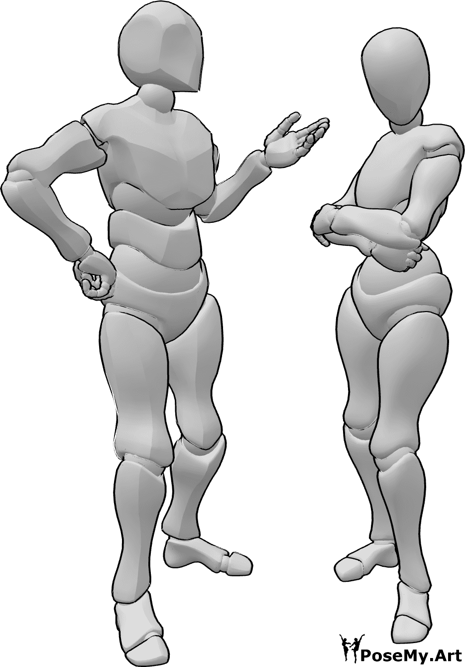 Référence des poses- Femme homme debout - Une femme et un homme se tiennent debout et prennent la pose pour se battre
