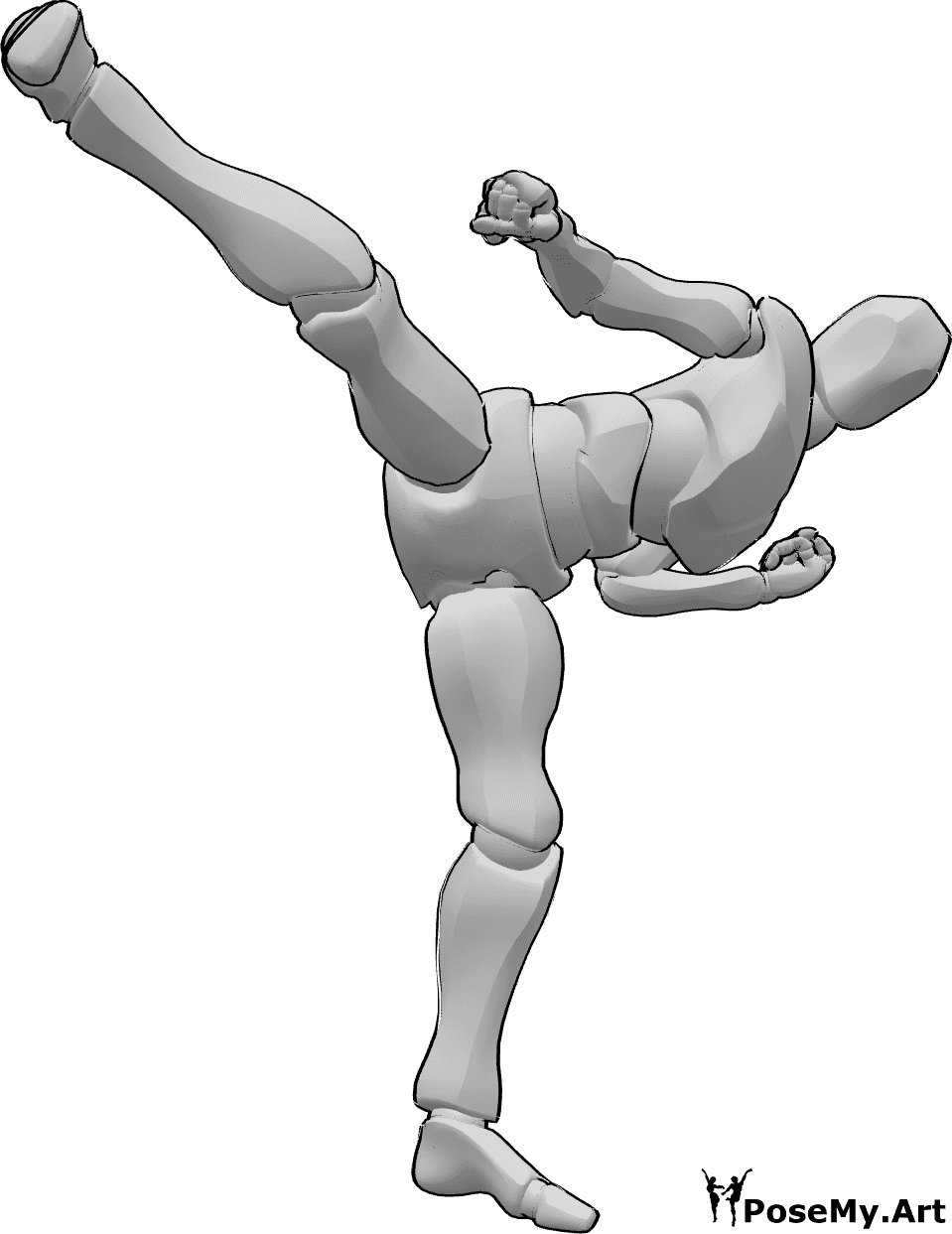 Pose Reference- Male taekwondo kick pose - Male taekwondo front kick with right leg pose