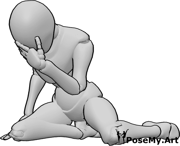 Pose Reference- Desperate crying pose - Female is sitting on the ground and crying desperately, crying pose reference