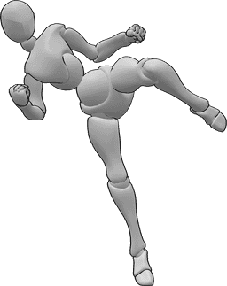 Pose Reference - Female jiu-jitsu kick pose - Female jiujitsu front kick with left leg pose