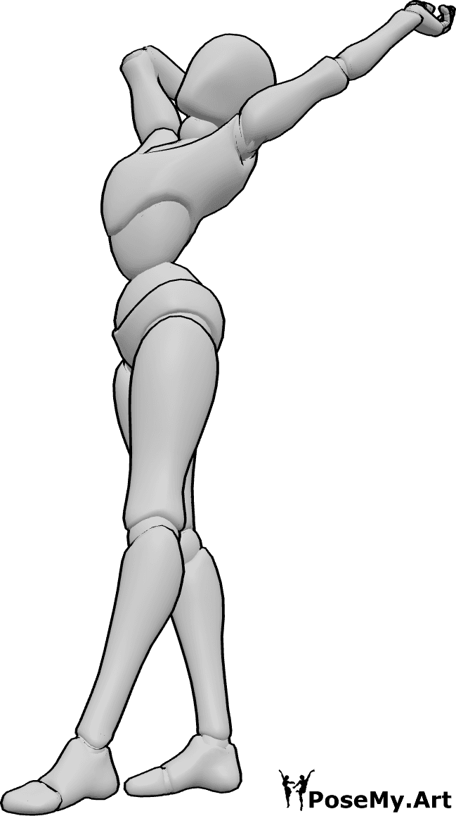 Pose Reference- Female stretching leaning back pose - Female is standing and stretching her arms, leaning back
