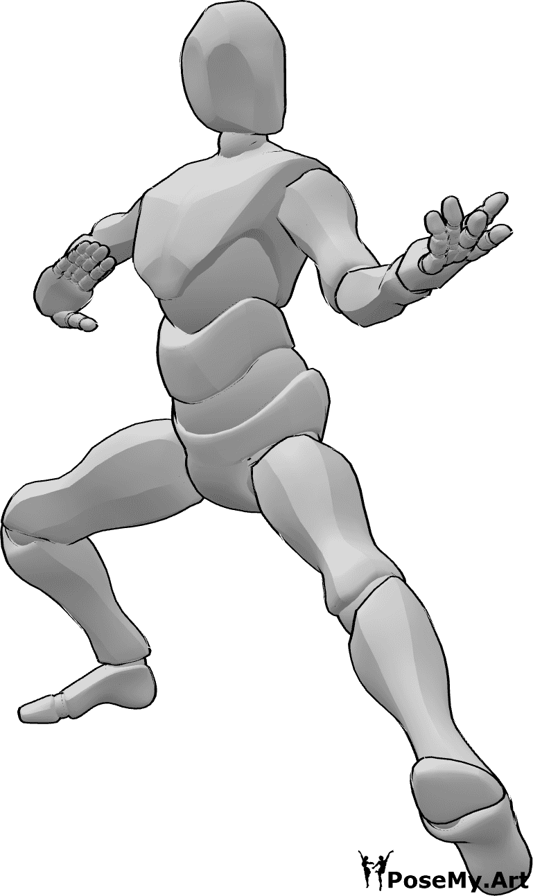 Référence des poses- Pose masculine de combat de karaté - Pose masculine de karaté, invitant à la pose de combat