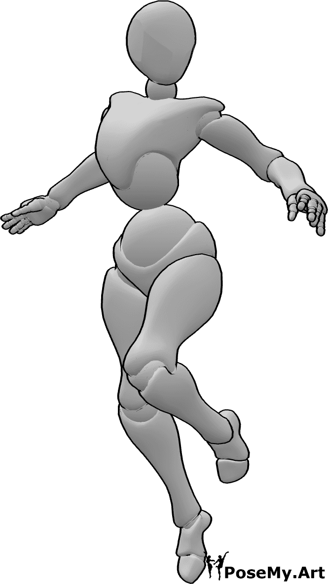 Posen-Referenz- Schwebend wirkende linke Pose - Weibliche Person schwebt und schaut in die linke Pose