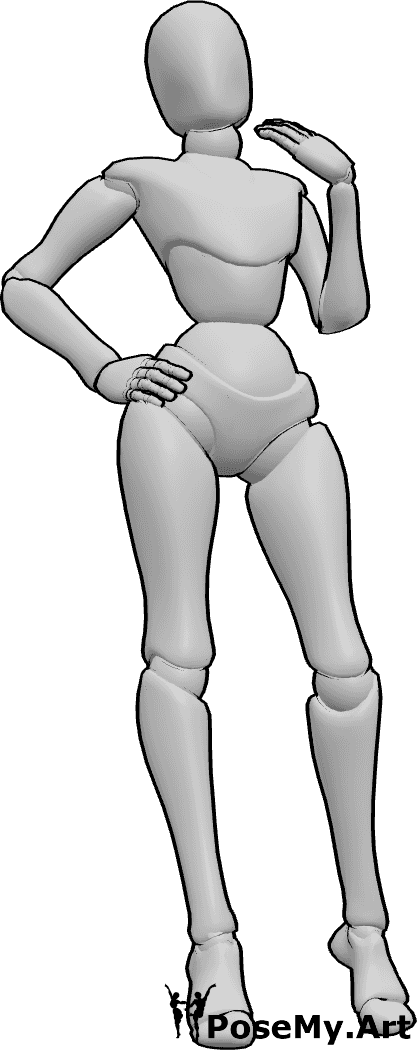 Pose Reference- Smug female standing pose - Smug female is standing, holding her hip and fanning herself
