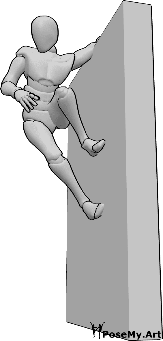 Pose Reference- Sneaky male clinging pose - Sneaky male is hanging on the wall, watching something, male sneaky pose