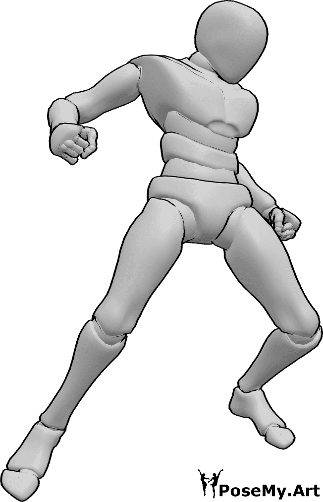 Pose Reference- Villain angry jumping attack pose - Villain is angry, jumping and is about to attack, clenching his fists, villain attack pose reference