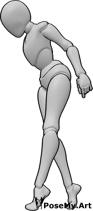 Referencia de poses- Elegante pose con vestido - Mujer haciendo una elegante reverencia, sujetándose el vestido con las manos.