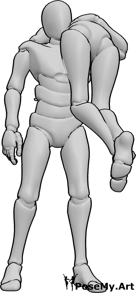 Pose Reference- Male carrying female pose - Male is standing and carrying the female on his shoulder, funny couple carrying pose