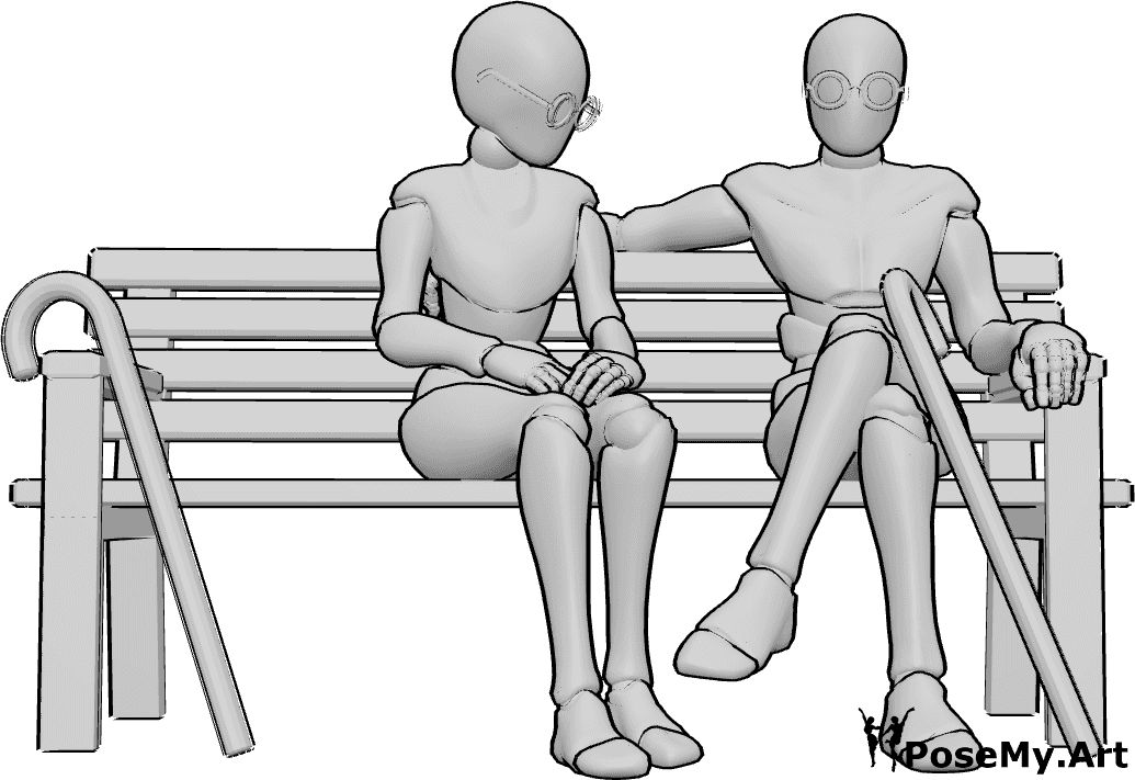 Pose Reference- Old couple sitting pose - Old man and woman are sitting on the bench next to each other