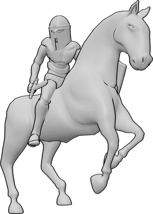 Pose Reference- Knight horse riding pose - Knight is riding a horse, wearing a helmet, holding a sword and a shield