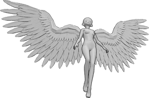 Pose Reference- Anime wings pose - Anime female with angel wings, floating and looking up, anime drawing reference