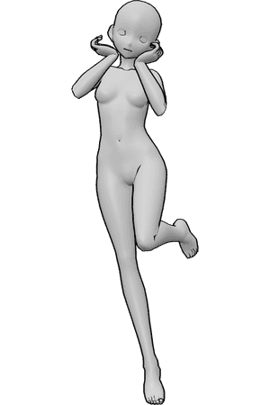 Pose Reference- Cute anime reference pose - Cute and happy anime female is jumping, cute anime drawing reference