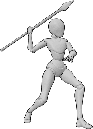 Pose Reference- Throwing spear pose - Female is standing and throwing a spear with her right hand