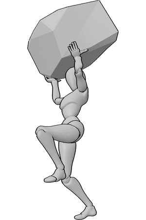 Pose Reference- Female throwing rock pose - Female is standing and throwing a rock, holding it with both hands