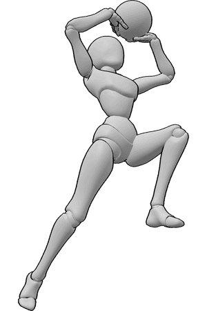 Pose Reference- Female jumping throwing ball pose - Female is jumping and throwing a ball with both hands