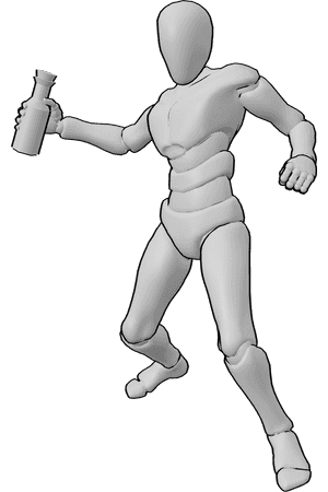 Pose Reference- Male throwing bottle pose - Angry male is standing and throwing a bottle with his right hand