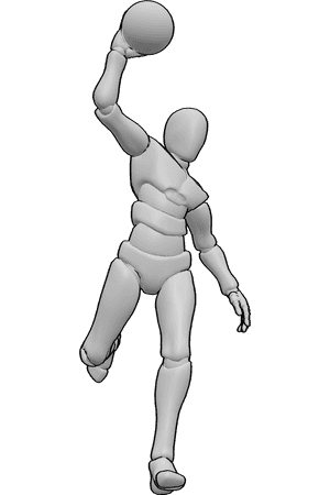 Pose Reference- Male throwing ball pose - Male is jumping and throwing a ball with his right hand