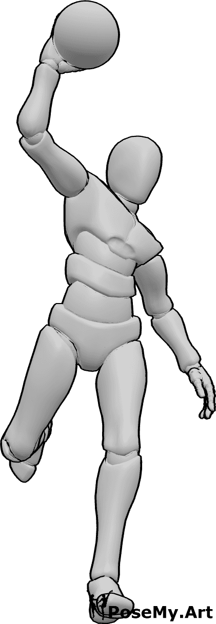 Pose Reference- Male throwing ball pose - Male is jumping and throwing a ball with his right hand
