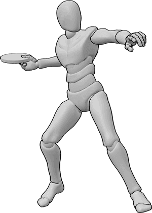 Pose Reference- Throwing frisbee pose - Male is standing and throwing a frisbee with his right hand