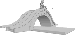 Pose Reference- Throwing pebble pose - Female is sitting on the bridge and throwing a pebble into the river