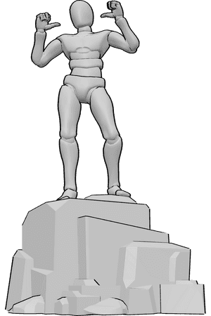 Pose Reference- Male smug standing pose - Male is standing on a rock and pointing his thumbs at himself